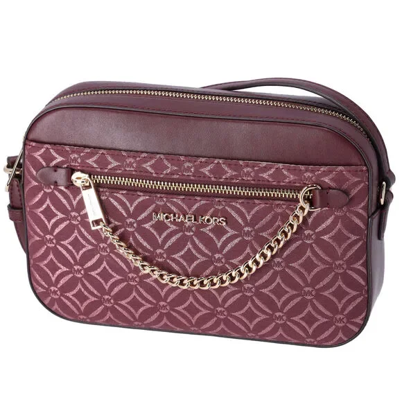 Michael Kors Jet Set East West Chain Crossbody Metallic Oxblood Multi - Picture 2 of 4